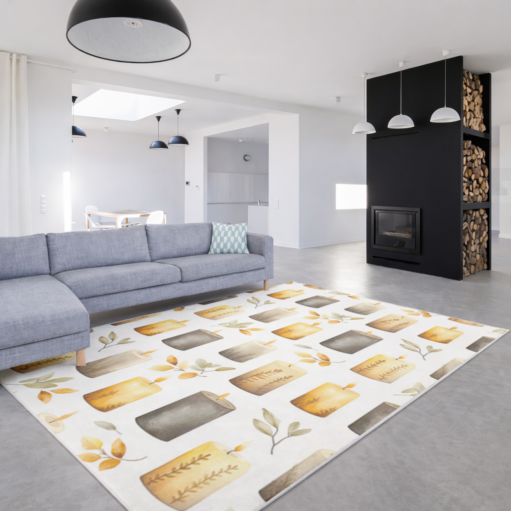 Warm Neutral Autumn Candles and Leaves Living room carpet