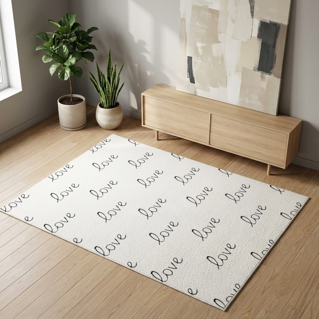Minimal Black and White Love Text Pattern Design Living room carpet