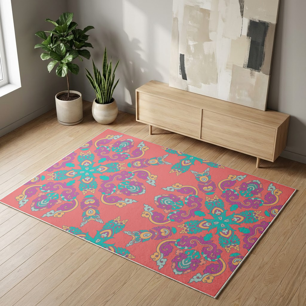 Vibrant Red Oriental Mandala Pattern Living room carpet