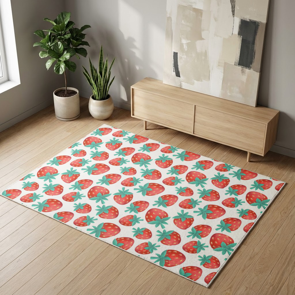 Vibrant Red Strawberry Summer Pattern Living room carpet