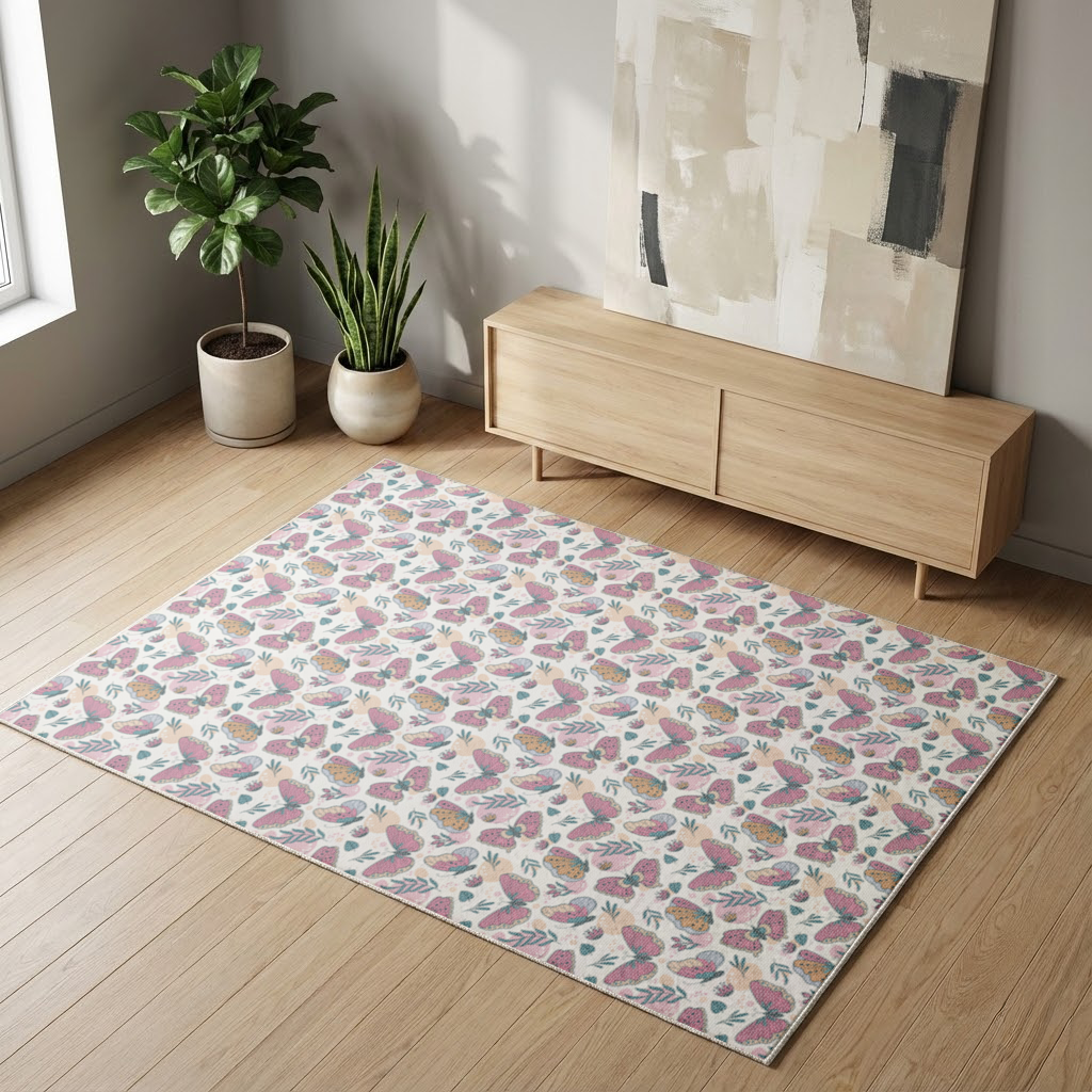 Pastel Butterflies and Botanical Leaves Seamless Pattern Living room carpet