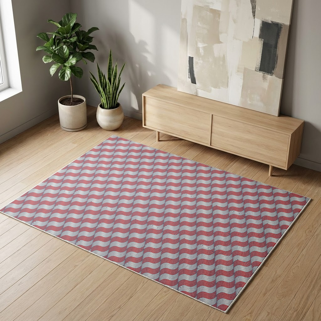 Red and Navy Wavy Line Pattern Living room carpet