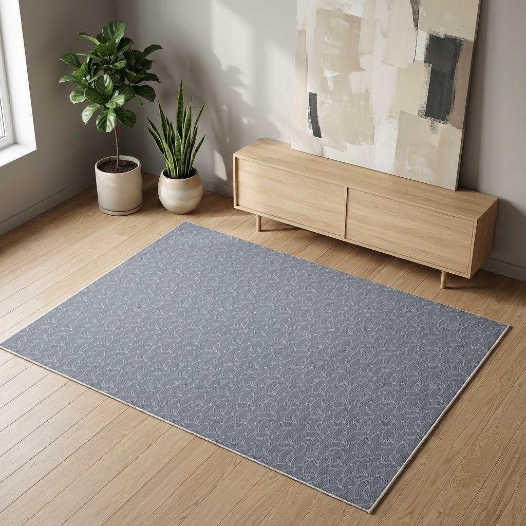 Navy and White Semi Circle Geometric Pattern Living room carpet
