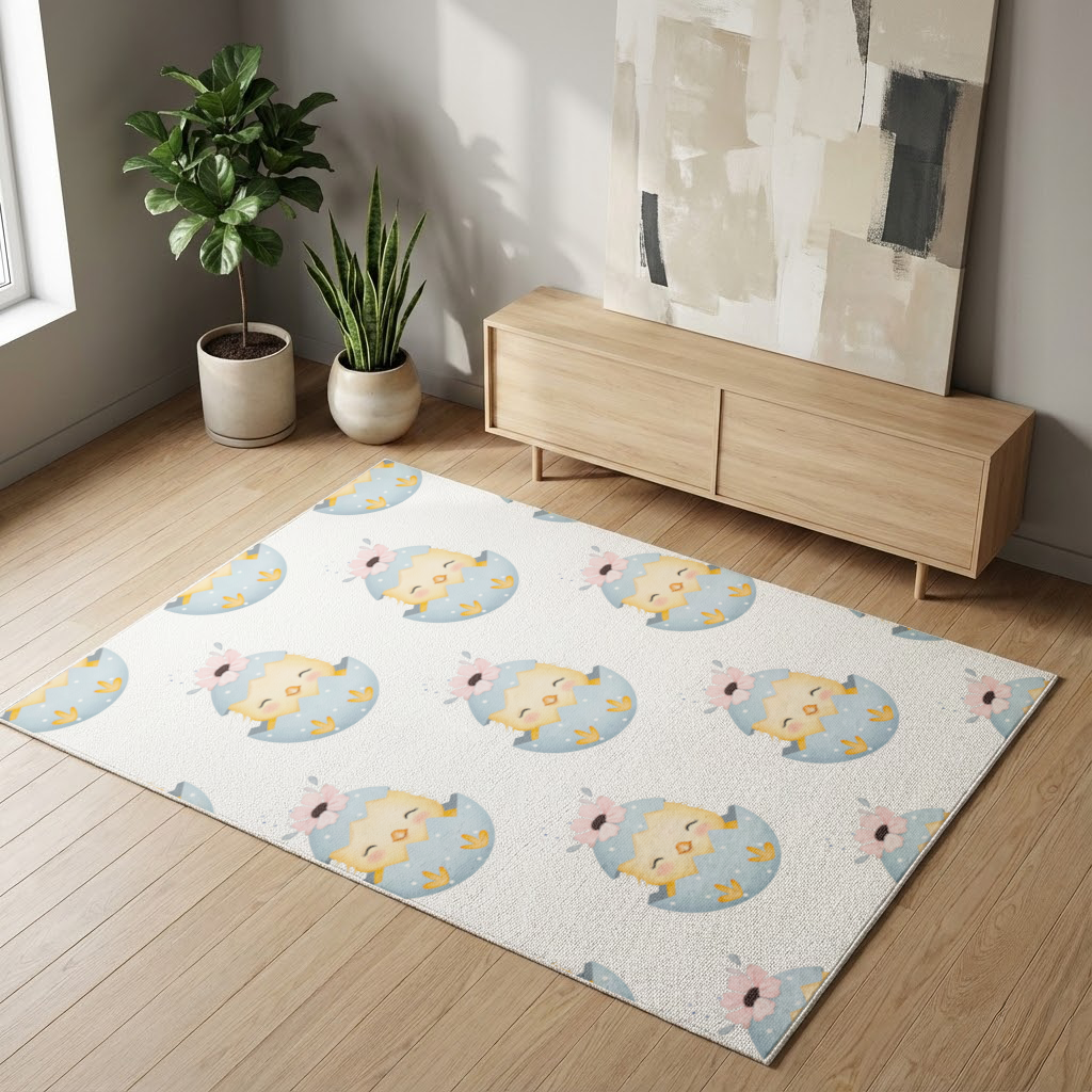 Cute Chick in Egg with Floral Hat Living room carpet