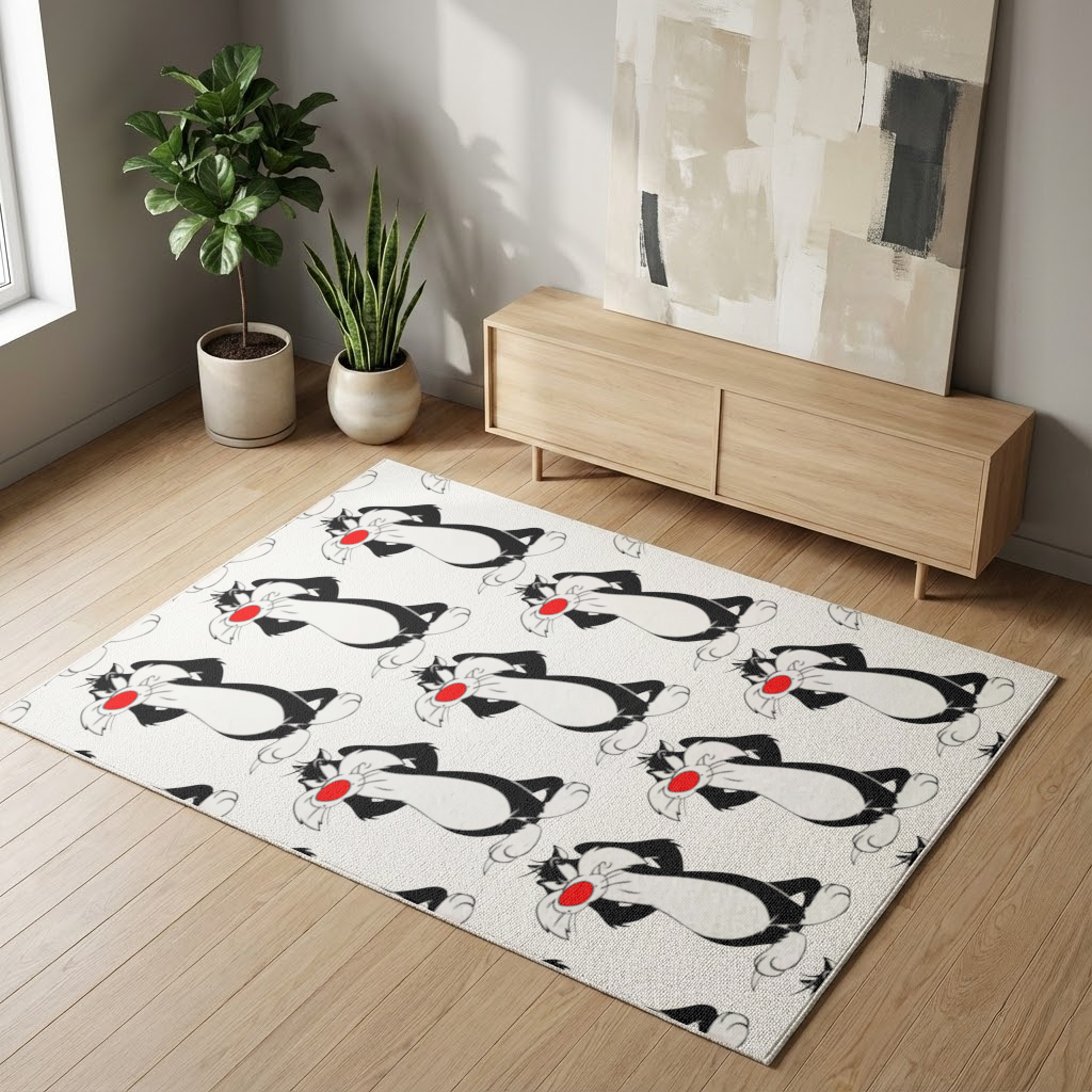 Funny Cartoon Cat Illustration Living room carpet