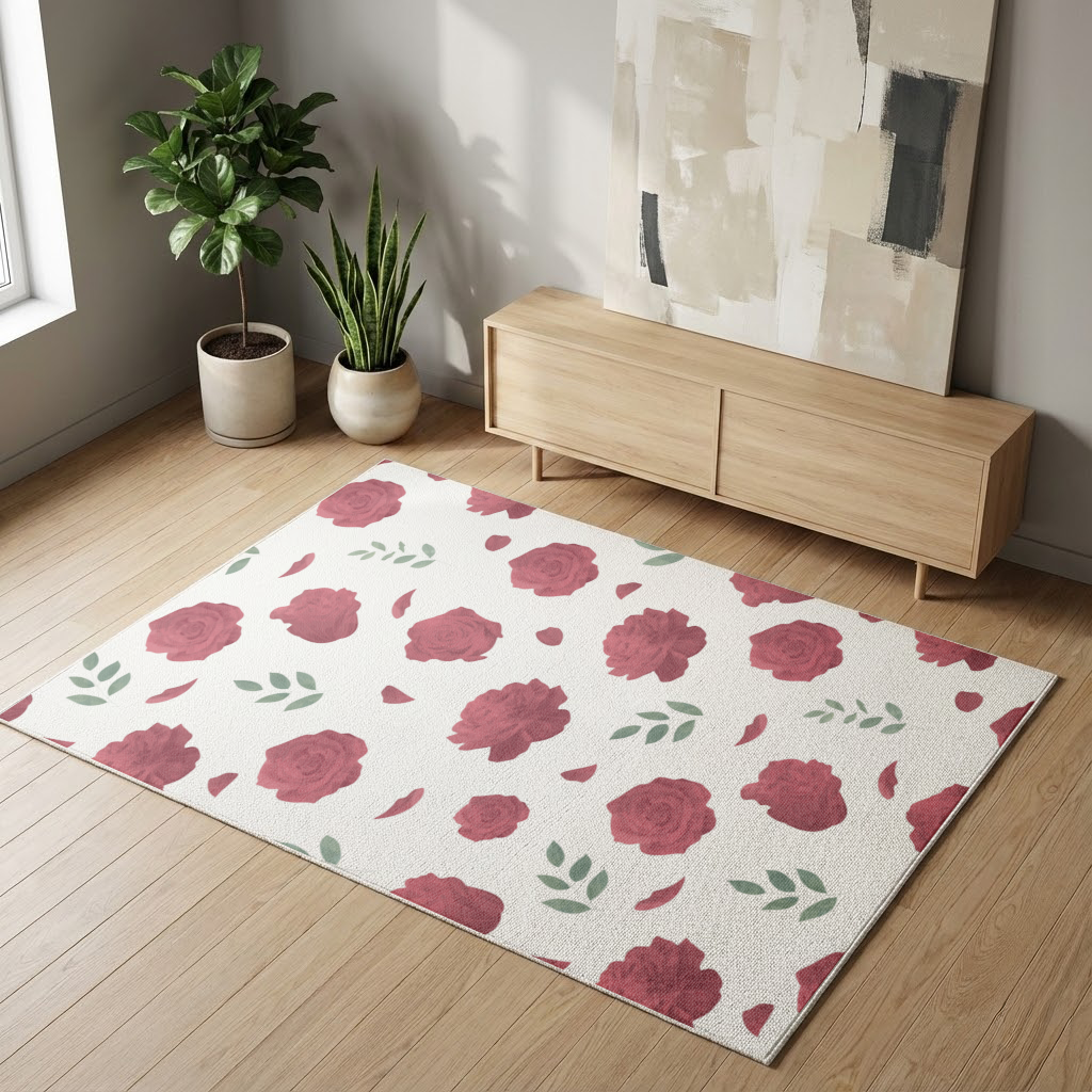 Red Rose and Leaf Romantic Seamless Pattern Living room carpet
