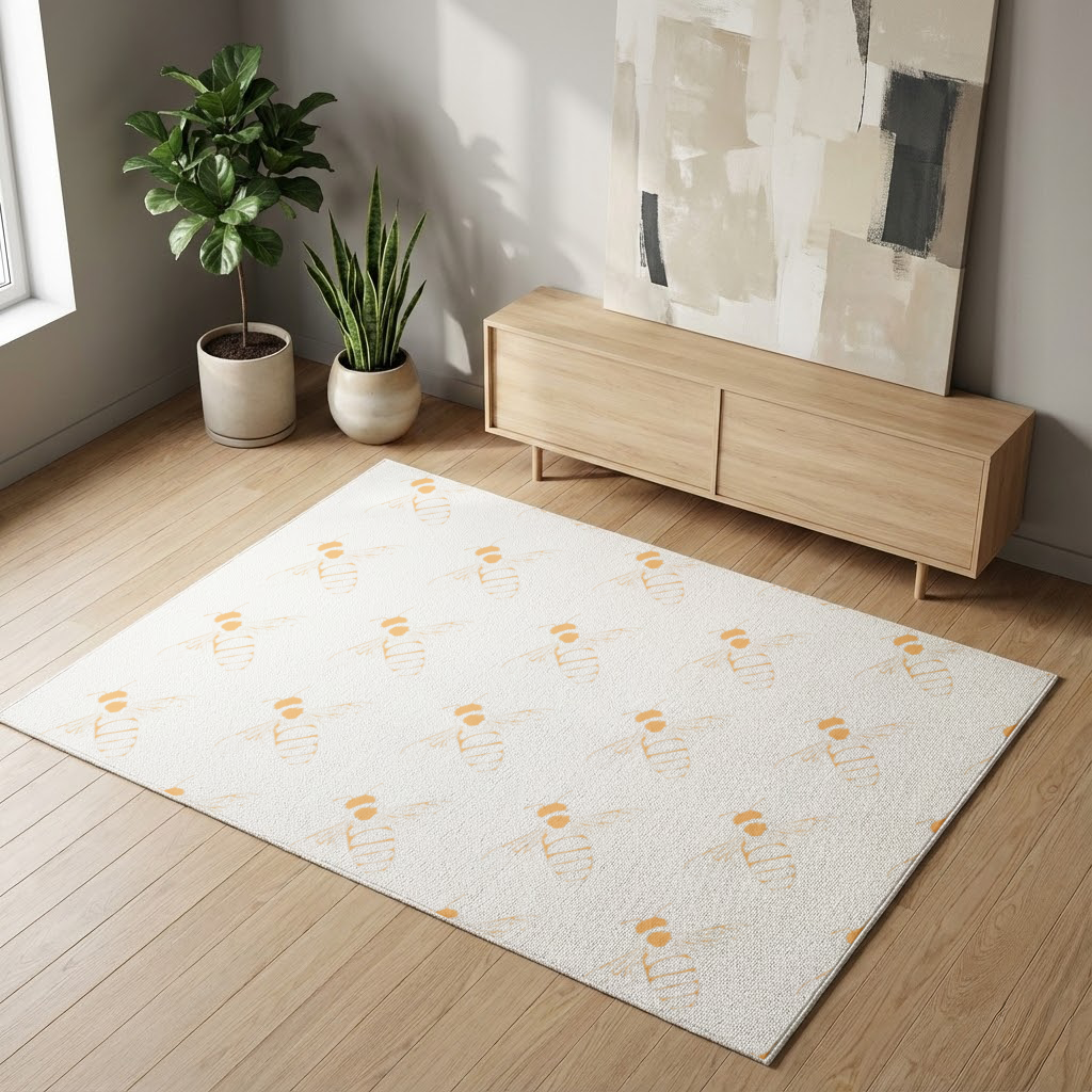 Minimal Turuncu Arı Çizimi Salon Halısı
