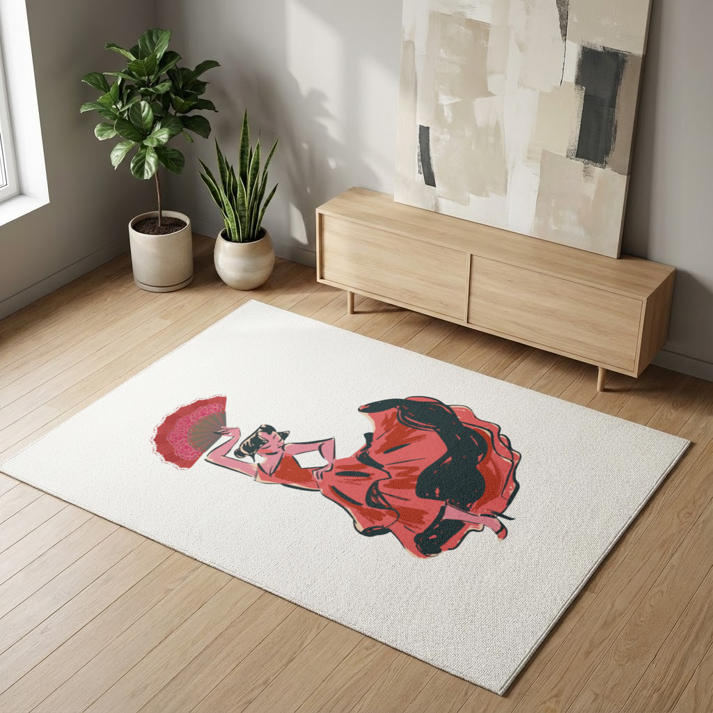 Flamenco Dancer with Fan Illustration Living room carpet