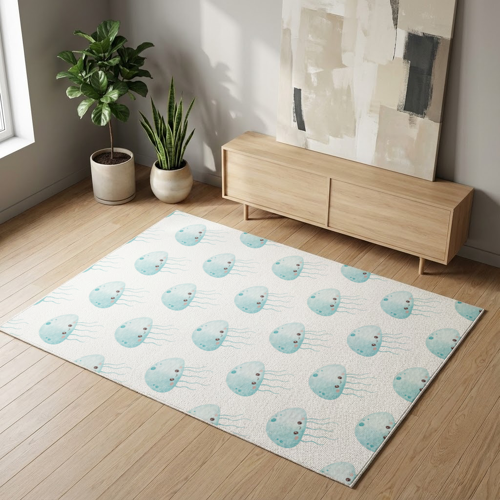 Cute Blue Jellyfish Character Living room carpet