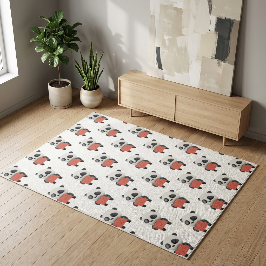 Kırmızı Zarflı Mutlu Panda Karakteri Salon Halısı