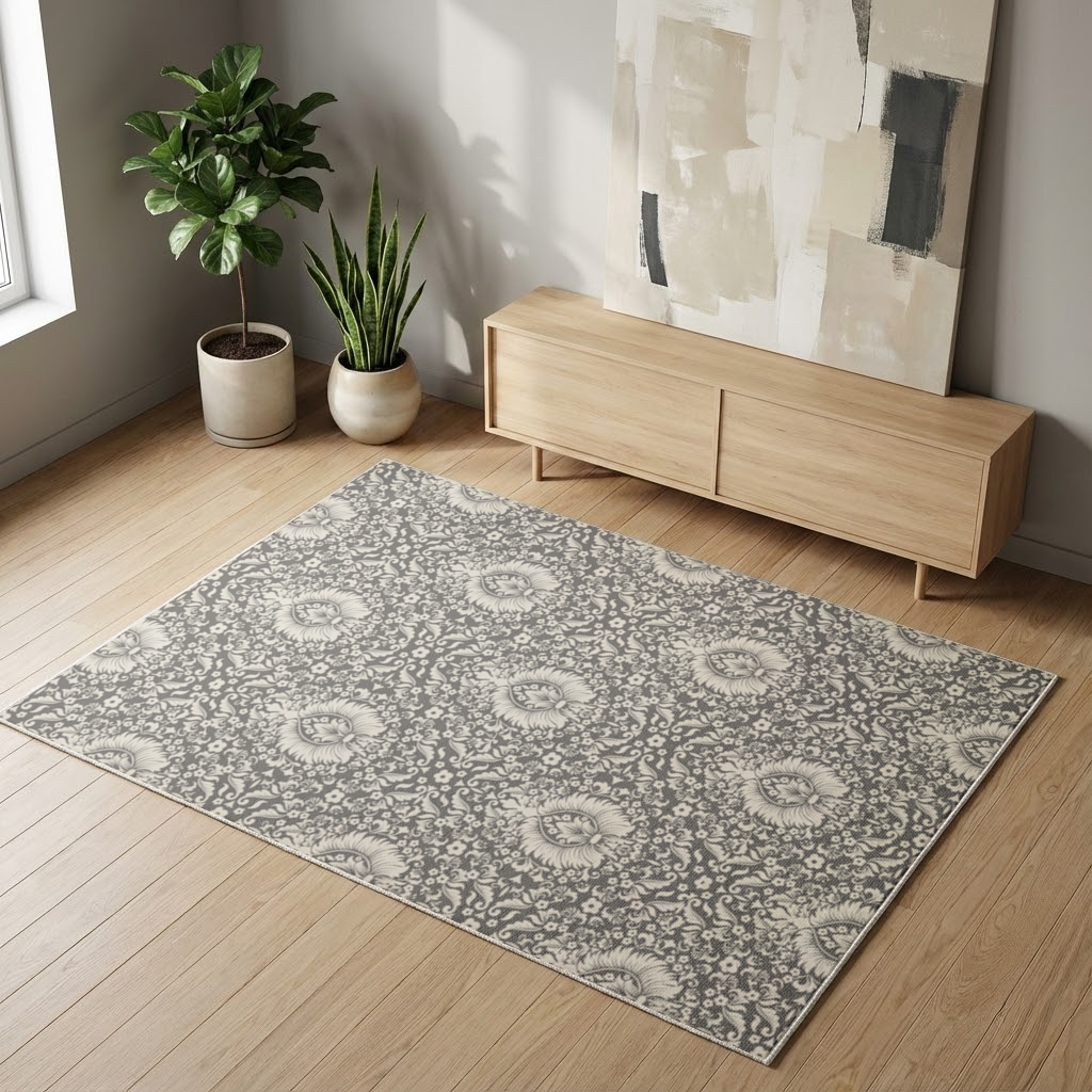 Klasik Vintage Damask Çiçekli Desen Salon Halısı