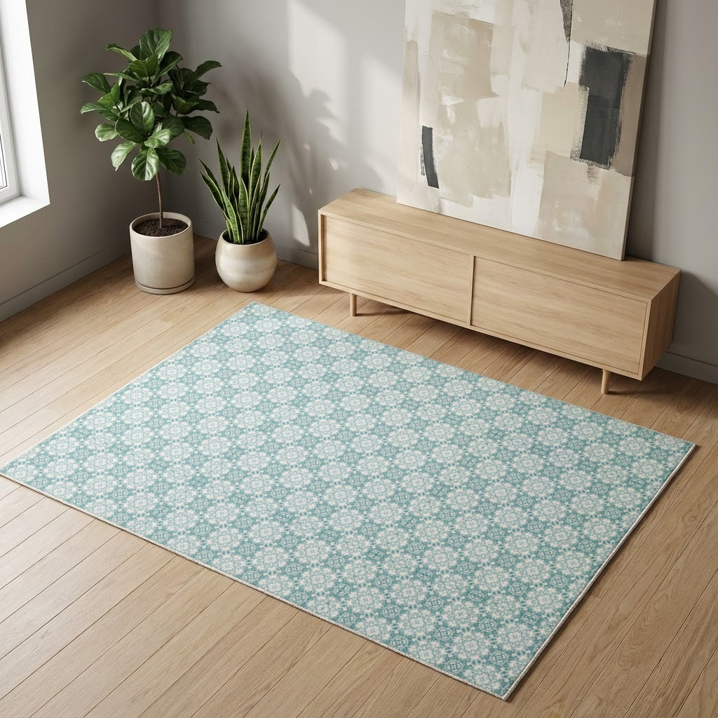 Blue Pixelated Geometric Ornament Pattern Living room carpet