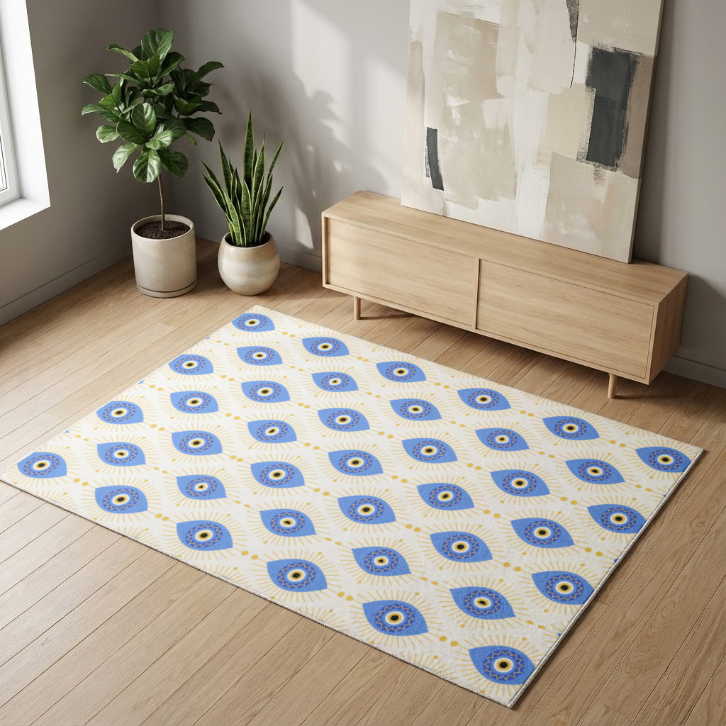Modern Evil Eye Pattern with Sunburst Rays Living room carpet