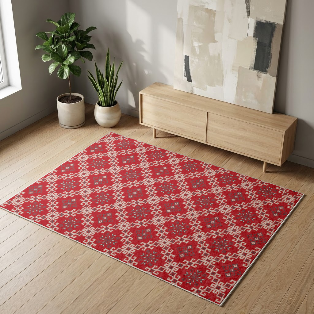 Red Ethnic Embroidery Pattern Living room carpet
