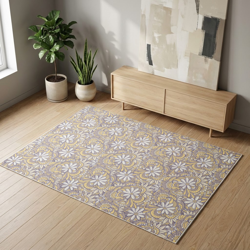 Retro Floral Doodle and Mandala Pattern Living room carpet