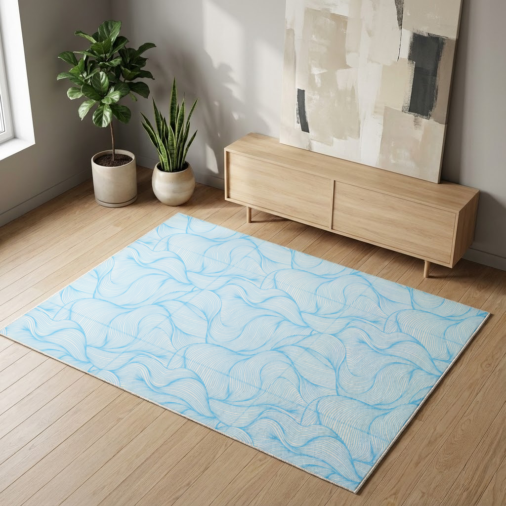 Blue Wavy Linear Abstract Pattern Living room carpet