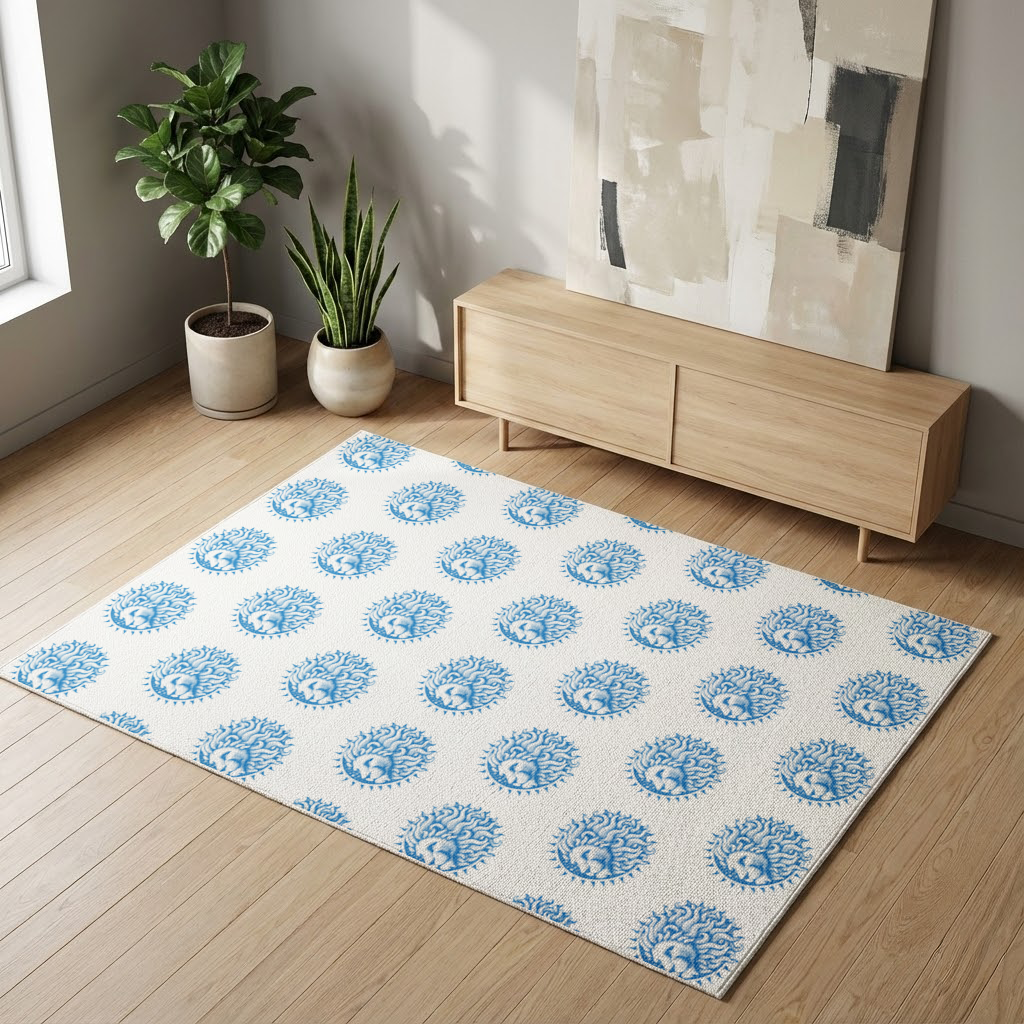Leo Zodiac Sun and Moon Blue Motif Living room carpet