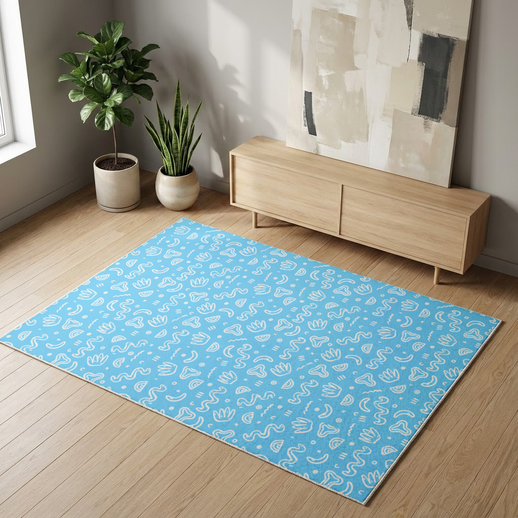 Blue Abstract Doodle Living room carpet