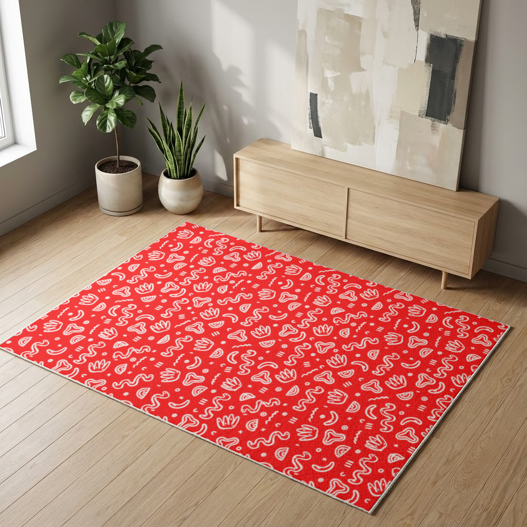 Red Abstract Doodle Living room carpet