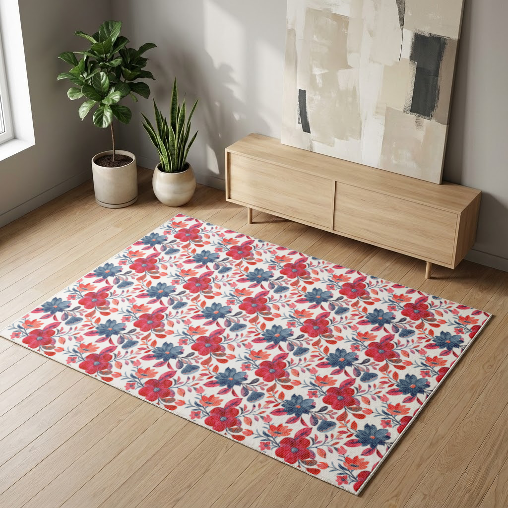 Watercolor Red Navy Floral Living room carpet