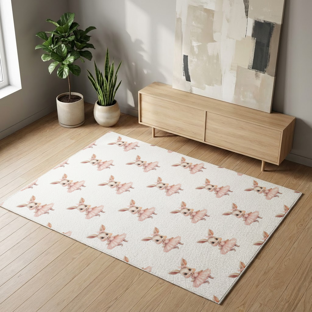 Kawaii Rabbit in Pink Ruffled Dress Living room carpet