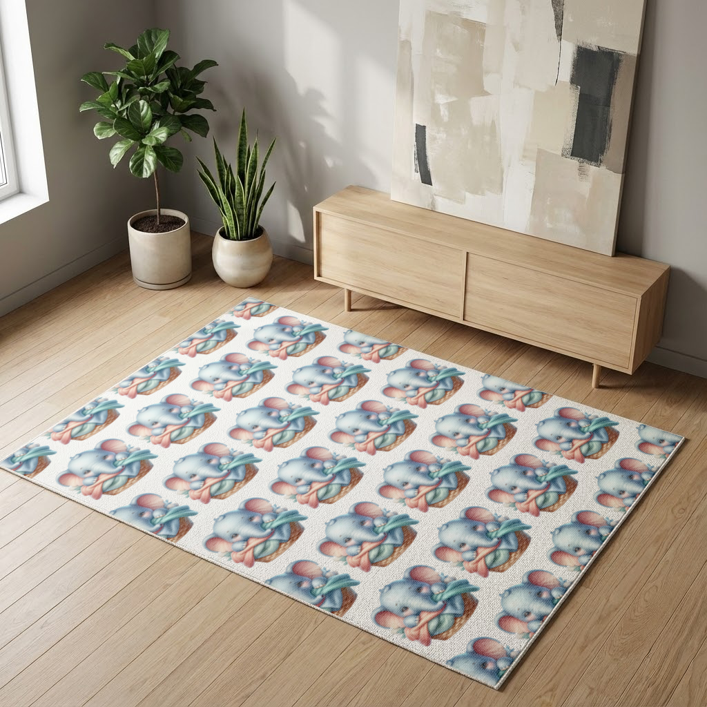 Cute Baby Elephant in Basket Living room carpet
