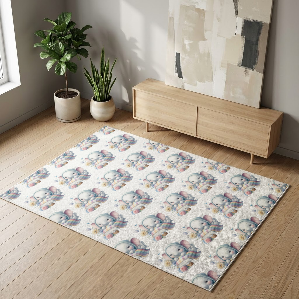Sleeping Baby Elephant in Bed Living room carpet