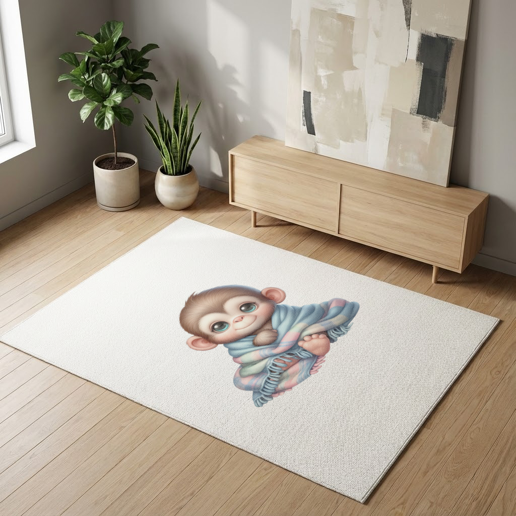Cute Baby Monkey Wrapped in Blanket Living room carpet