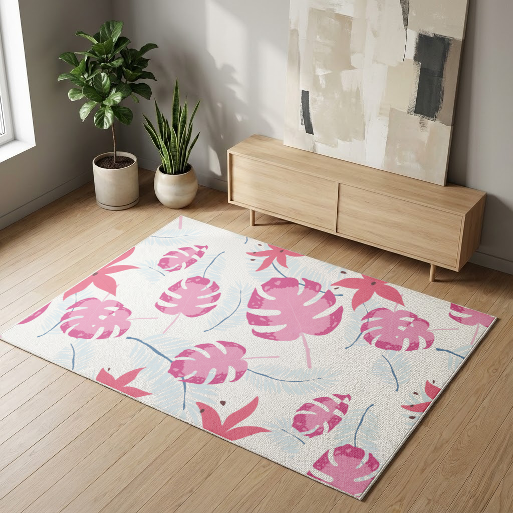 Pink Monstera and Tropical Lily Living room carpet