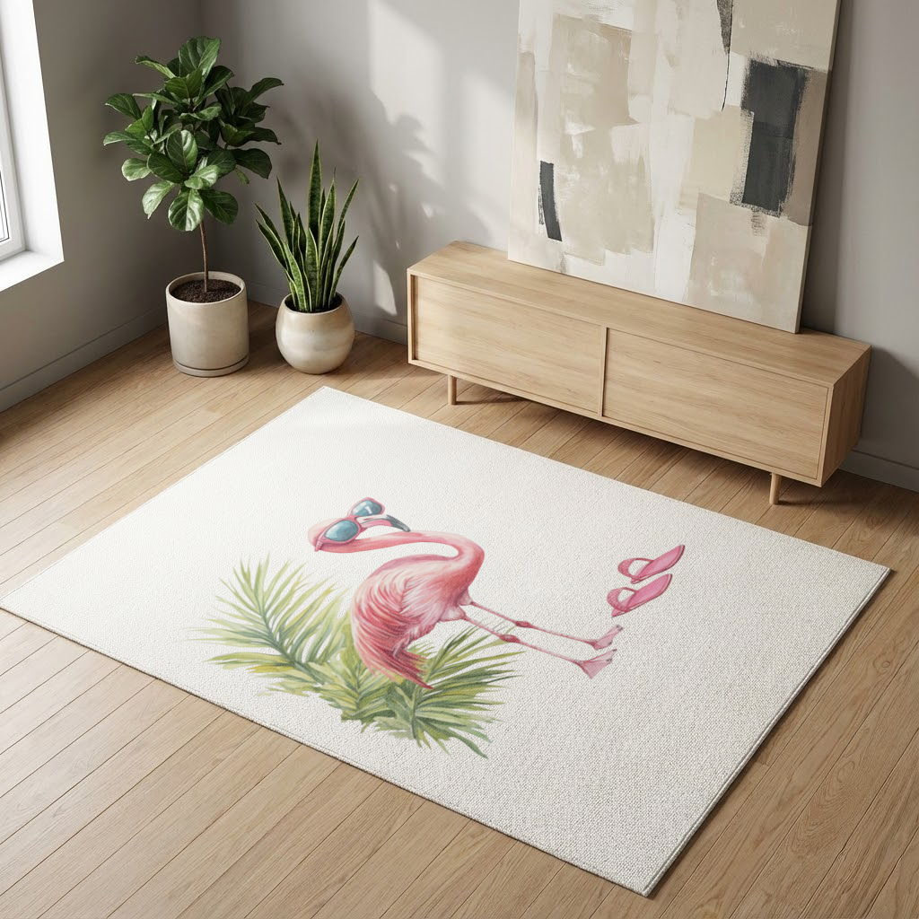 Pink Flamingo with Sunglasses Living room carpet