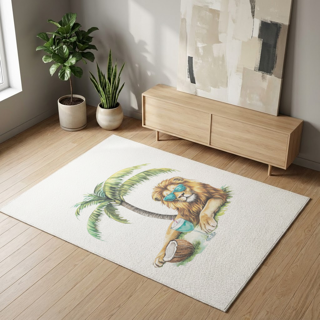 Summer Vibe Lion Under Palm Tree Living room carpet
