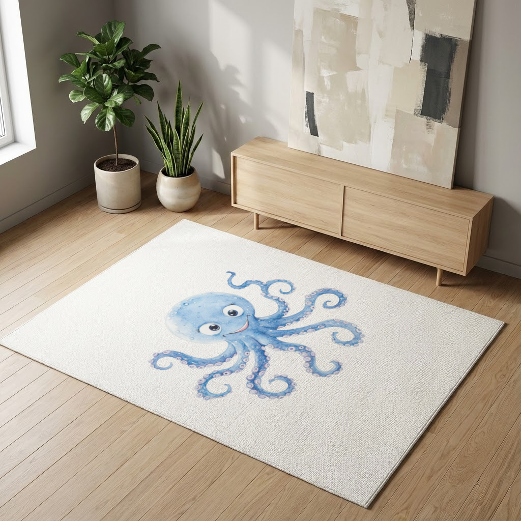 Cute Blue Watercolor Octopus Living room carpet