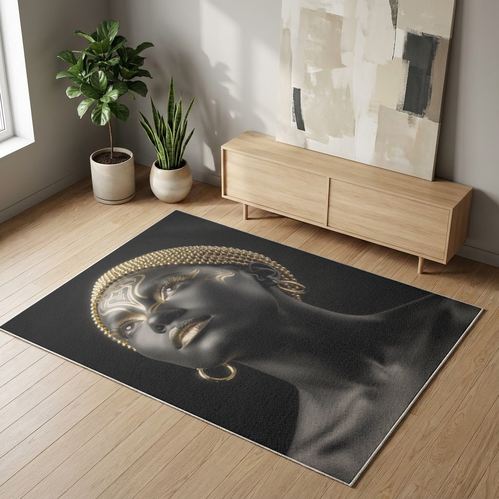 Gold Afrofuturistic Black Woman Living room carpet