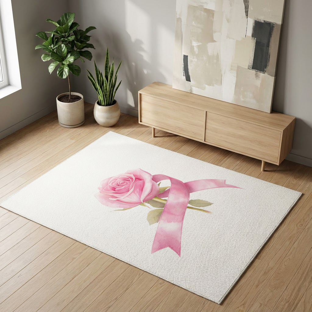 Pembe Kurdeleli Suluboya Gül Salon Halısı