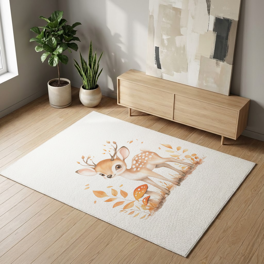 Whimsical Autumn Woodland Fawn Living room carpet
