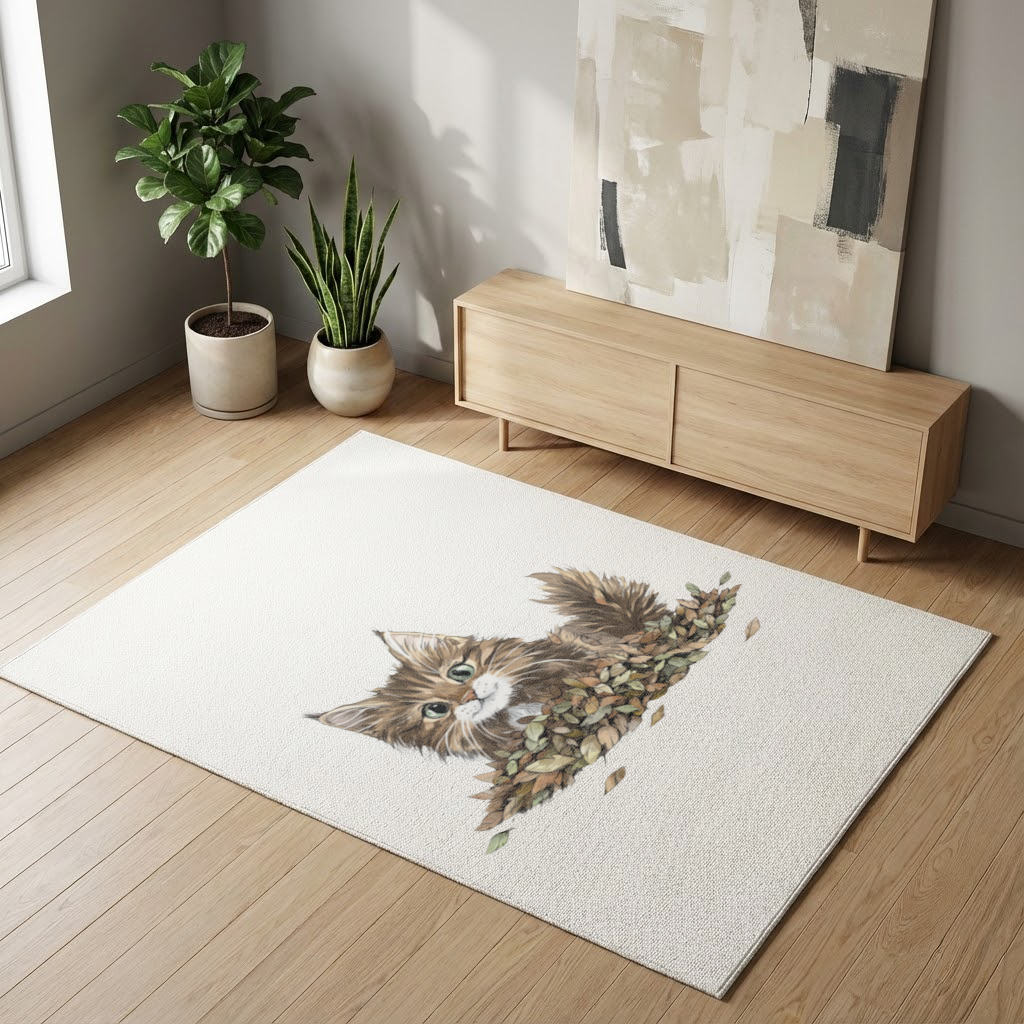 Cute Fluffy Kitten in Autumn Leaves Living room carpet