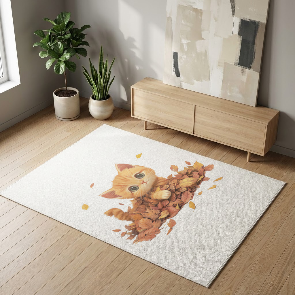 Ginger Kitten in Autumn Leaves Living room carpet