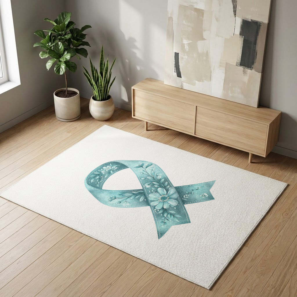 Floral Teal Awareness Ribbon Living room carpet