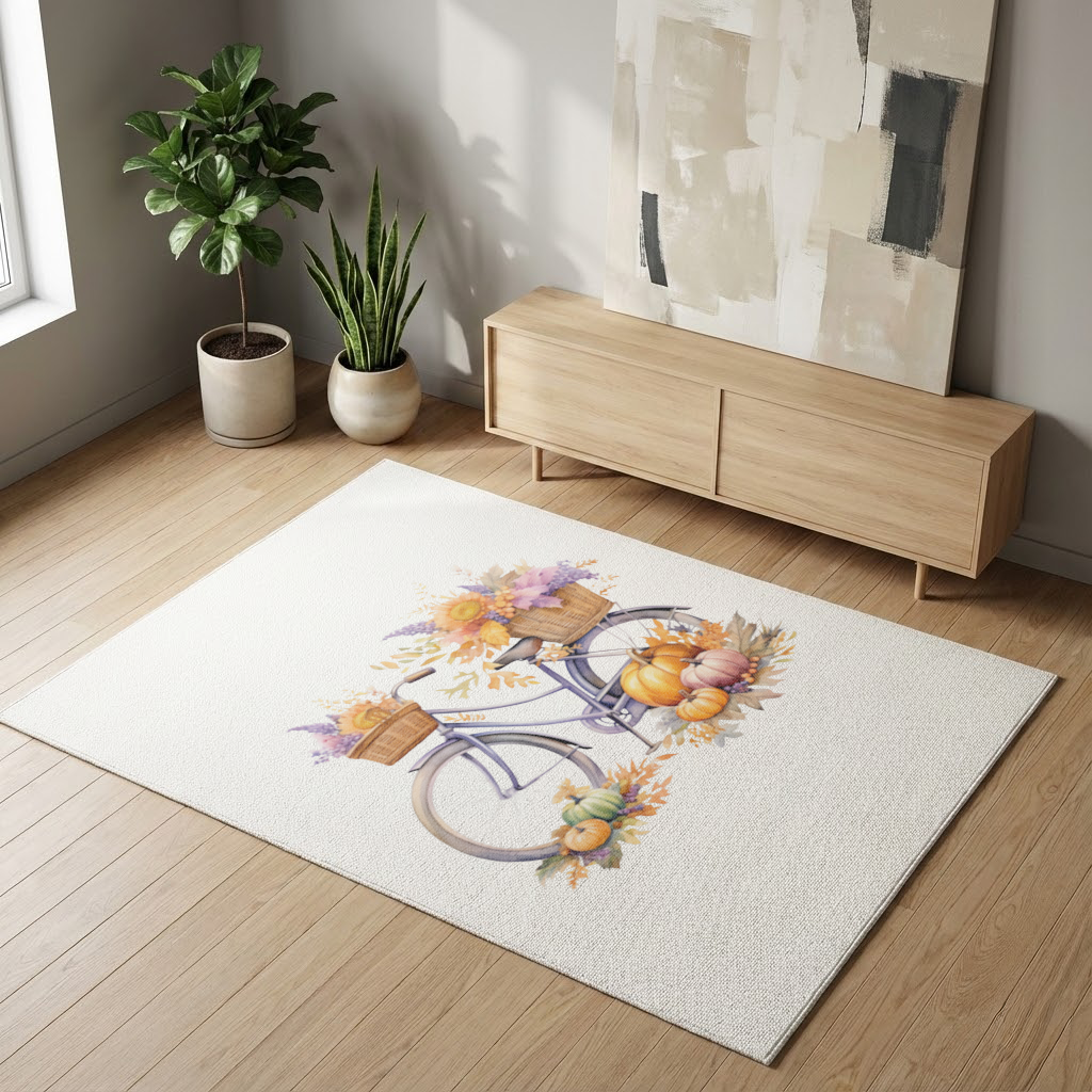 Lavender Autumn Bicycle with Pumpkins Living room carpet