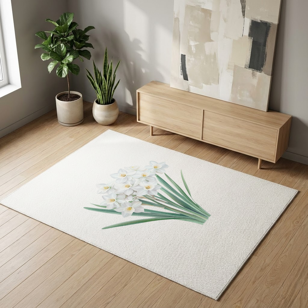White Daffodil Bouquet Botanical Living room carpet