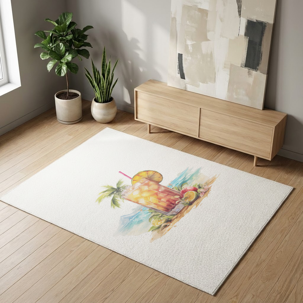 Tropical Island Beach Cocktail with Fruit Living room carpet