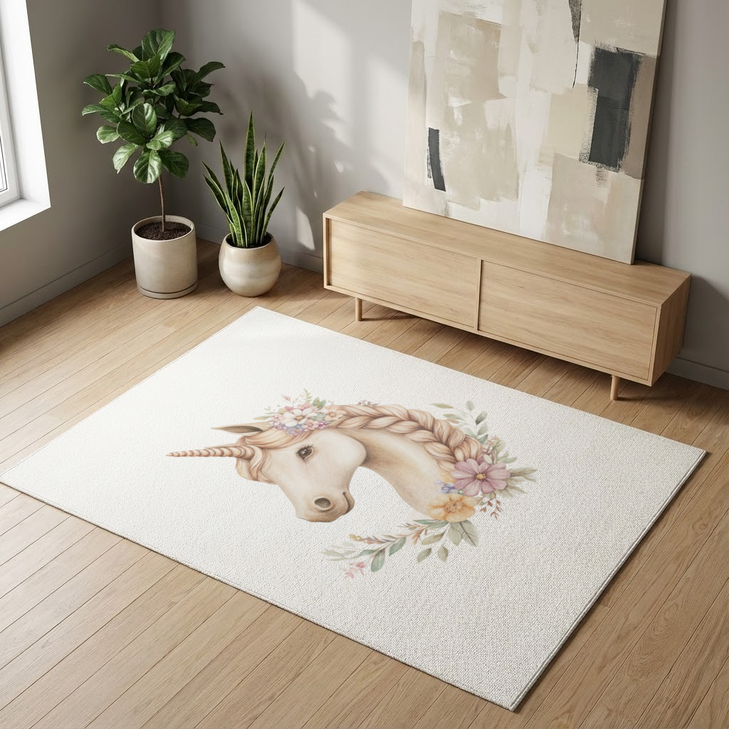 Cottagecore Floral Unicorn Living room carpet