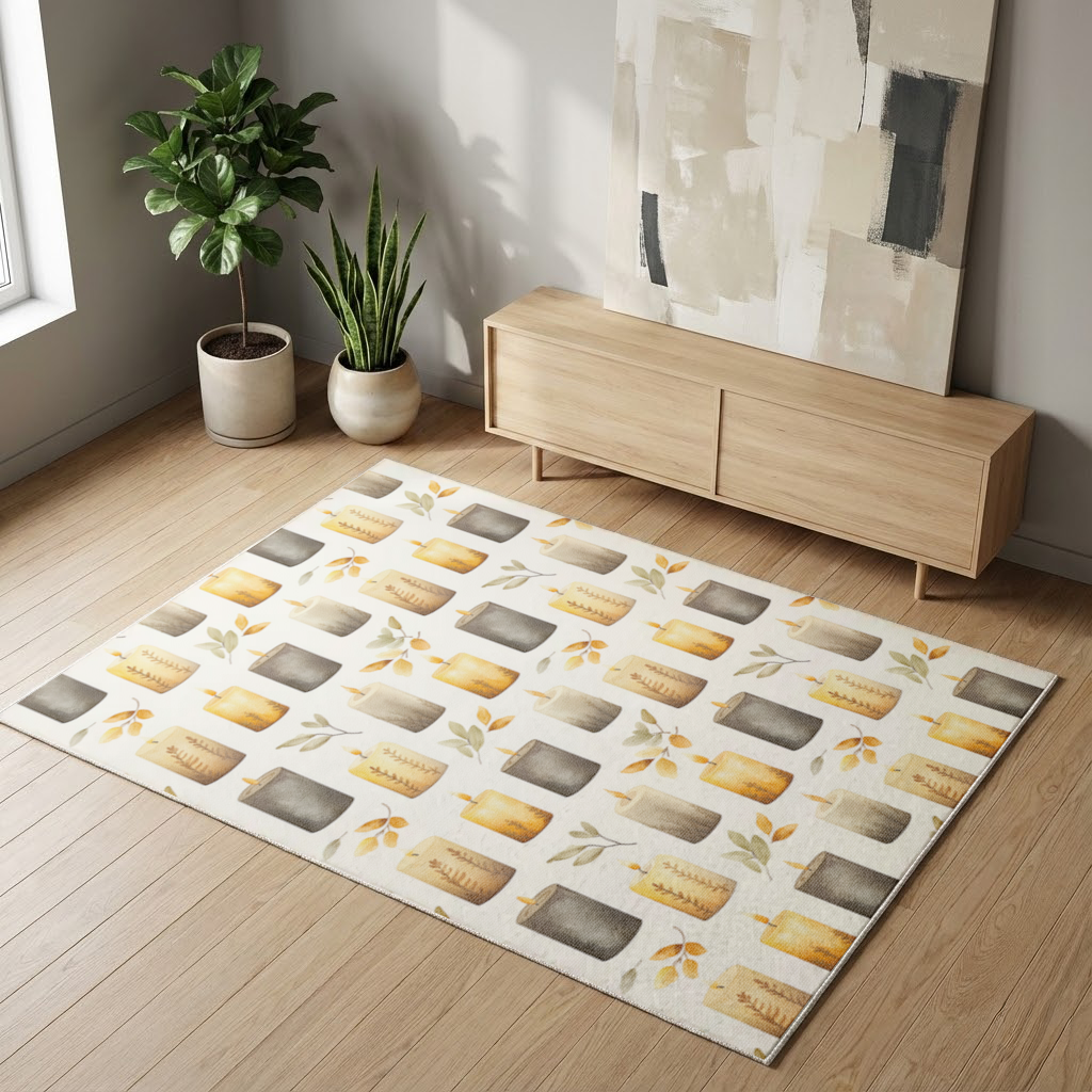 Warm Neutral Autumn Candles and Leaves Living room carpet