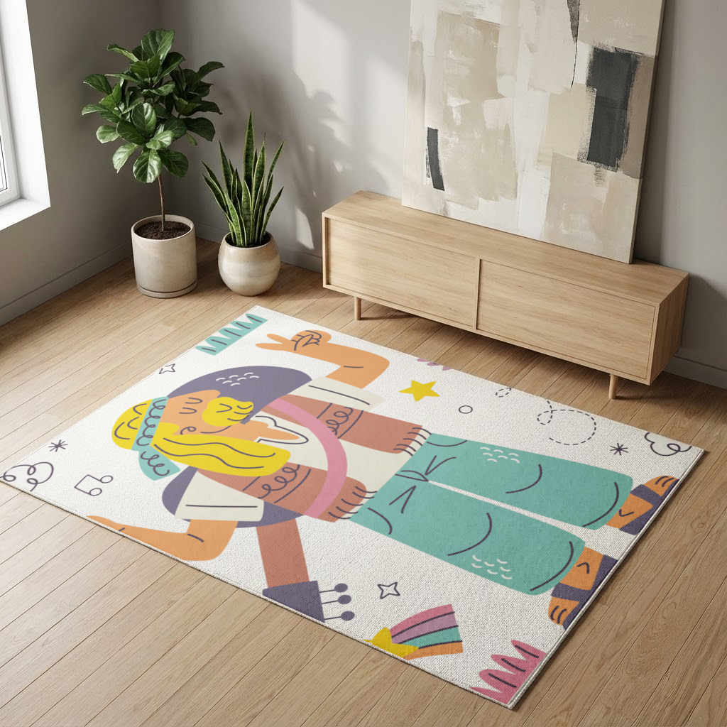 Retro Hippie Character Living room carpet