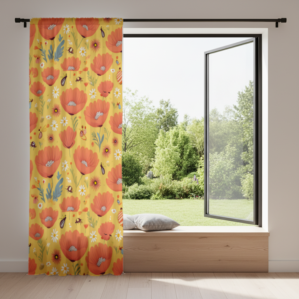 Çiçek ve Böcek Deseni Renkli Pattern Fon Perde