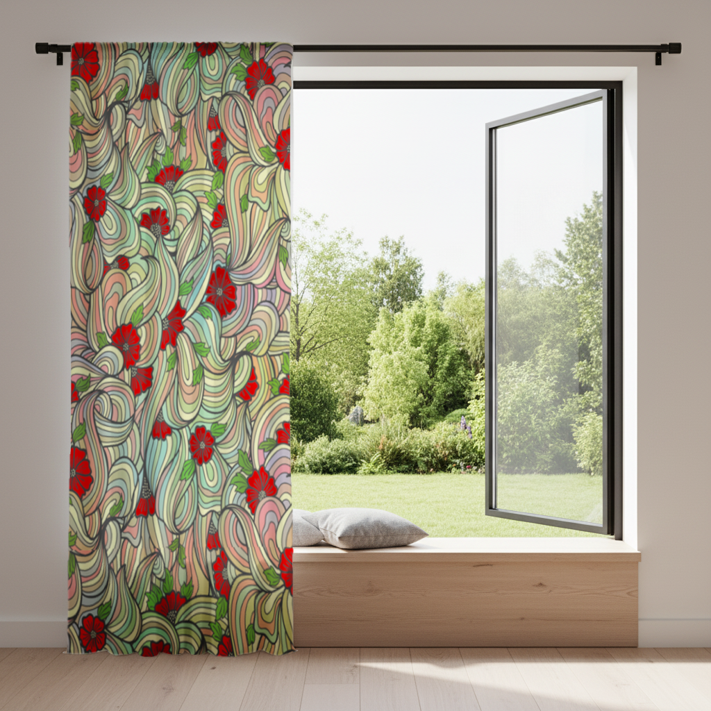 Floral Retro Wavy Pattern Drapes