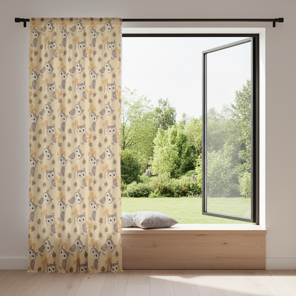 Cute Owl and Acorn Autumn Seamless Pattern Drapes