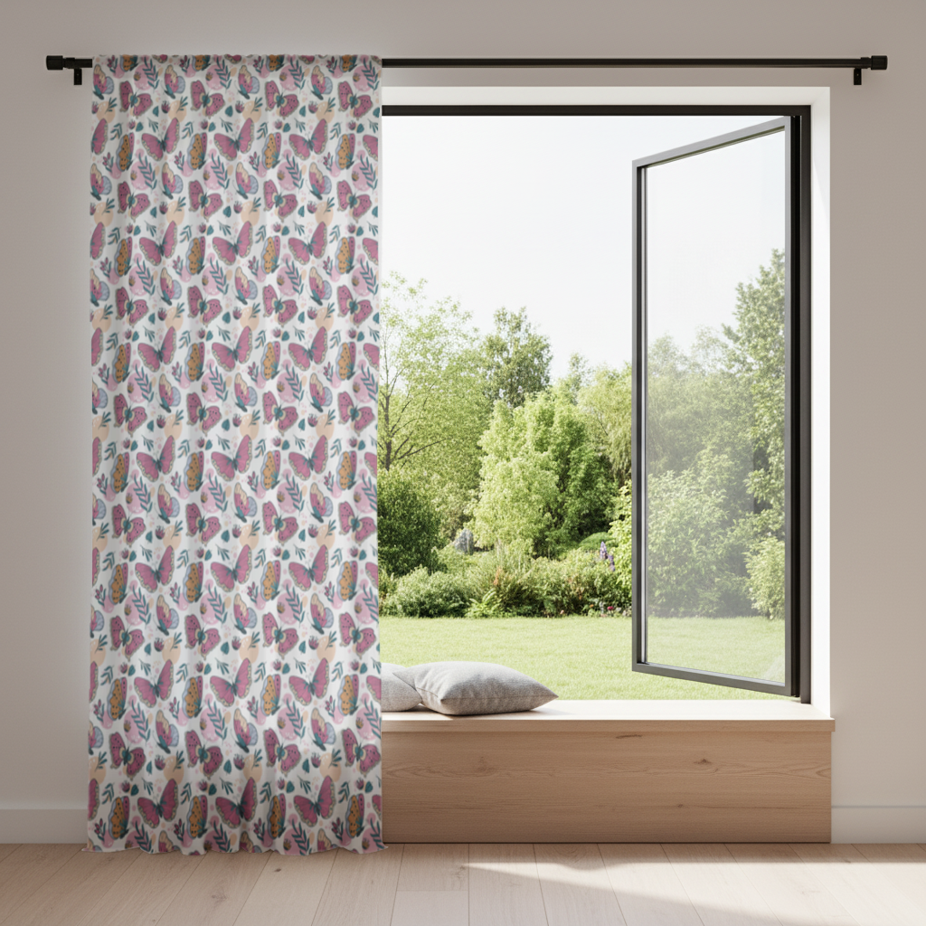 Pastel Butterflies and Botanical Leaves Seamless Pattern Drapes