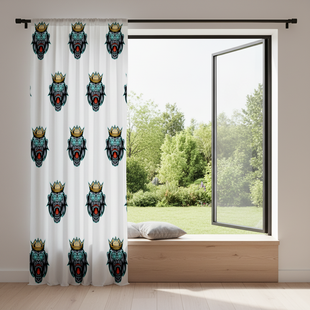 Taçlı Öfkeli Goril Kral Grafiği - Neon Detaylı Maskot Fon Perde
