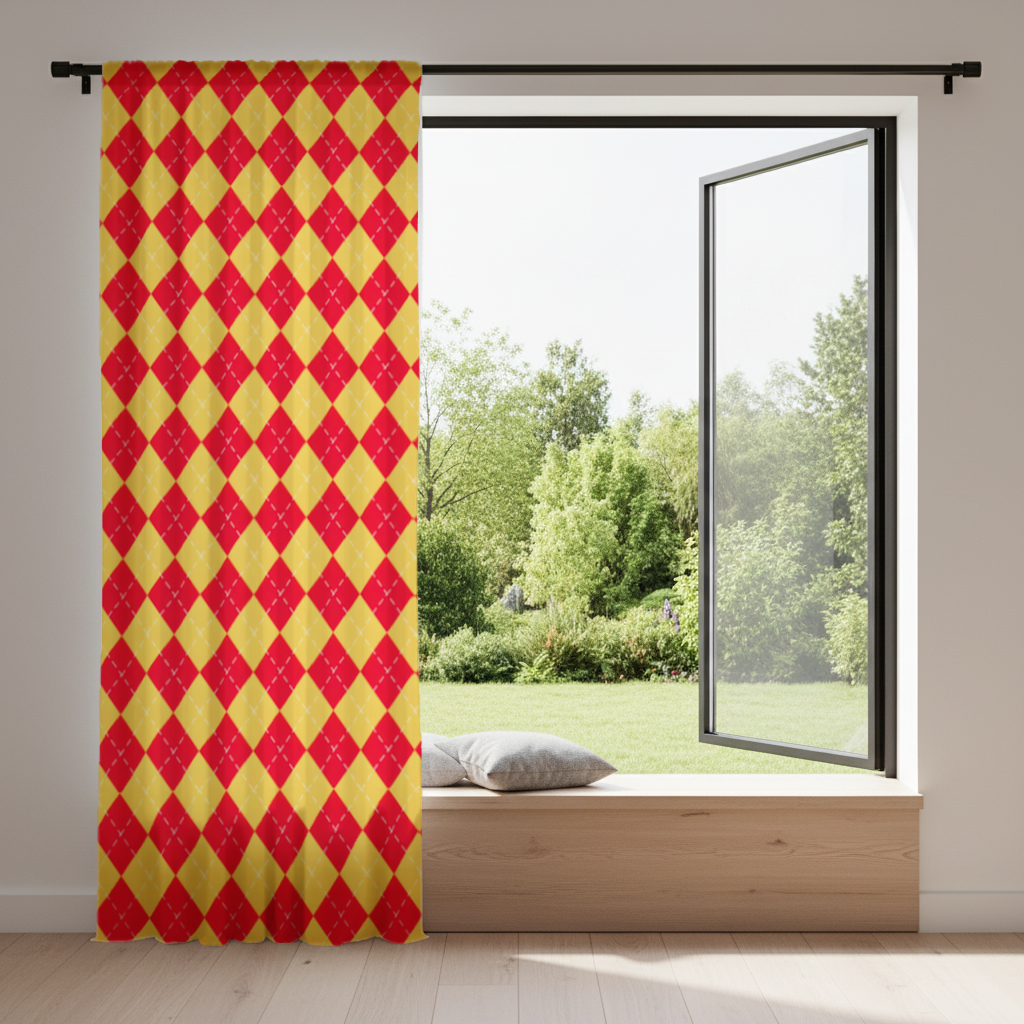 Red and Yellow Argyle Geometric Pattern Background Drapes